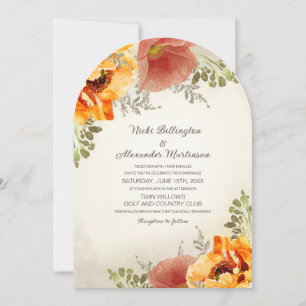 Invitation Mariage Floral d'Automne Orange Brûlé Rustique Arc