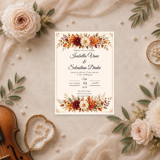 Invitation Mariage Floral d'Automne Rustique