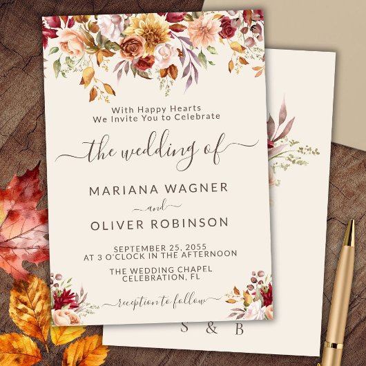 Invitation Mariage floral de automne romantique