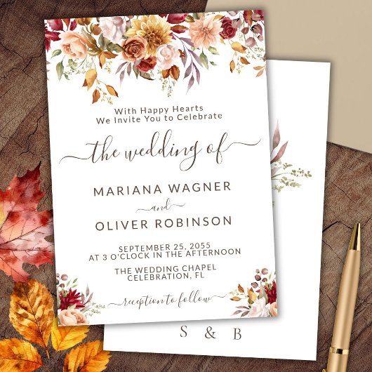 Invitation Mariage floral de automne romantique