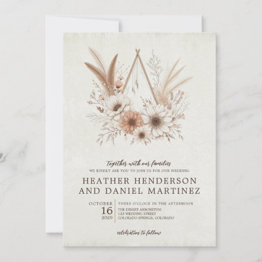 Invitation Mariage floral de Boho neutre (Devant)