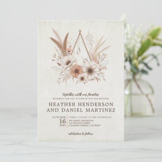 Invitation Mariage floral de Boho neutre (Debout devant)