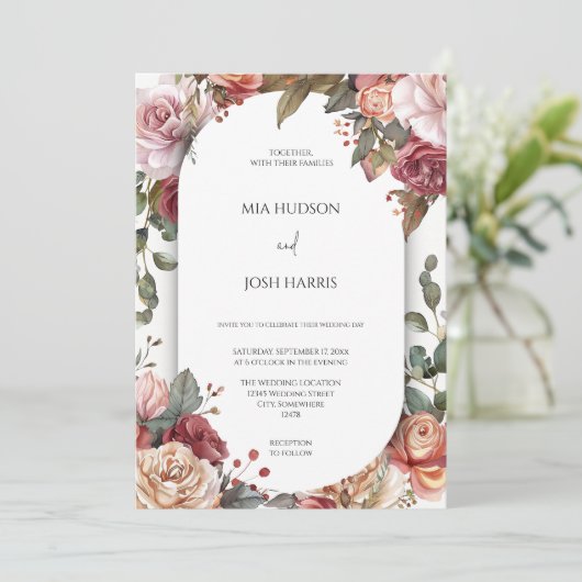 Invitation Mariage floral de Boho neutre rustique (Debout devant)