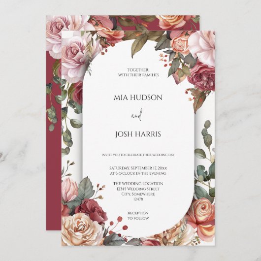 Invitation Mariage floral de Boho neutre rustique (Devant / Derrière)