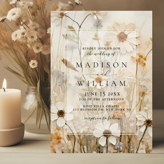Invitation Mariage floral de Boho neutre rustique