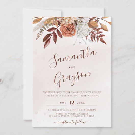 Invitation Mariage floral de Boho neutre rustique (Devant)