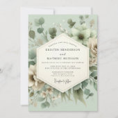Invitation Mariage Floral de Bois de Saxe Vert (Devant)