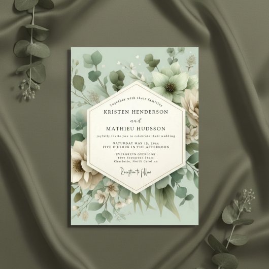 Invitation Mariage Floral de Bois de Saxe Vert