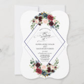 Invitation Mariage floral de Bourgogne de la marine géométriq (Devant)