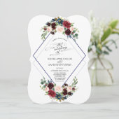 Invitation Mariage floral de Bourgogne de la marine géométriq (Debout devant)