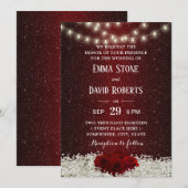 Invitation Mariage floral de Bourgogne de rose rouge moderne (Devant / Derrière)