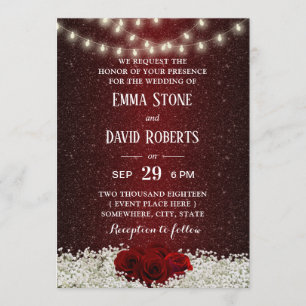 Invitation Mariage floral de Bourgogne de rose rouge moderne