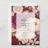Invitation Mariage floral de Bourgogne, d'or et d'ivoire (Devant)