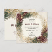 Invitation Mariage floral de Bourgogne doré (Devant / Derrière)
