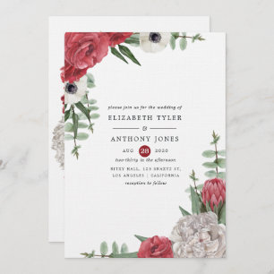 Invitation Mariage floral de Bourgogne et blanc