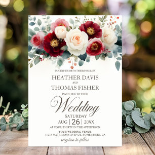 Invitation Mariage floral de Bourgogne et blanc