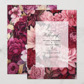 Invitation Mariage floral de Bourgogne et de Blush (Devant / Derrière)