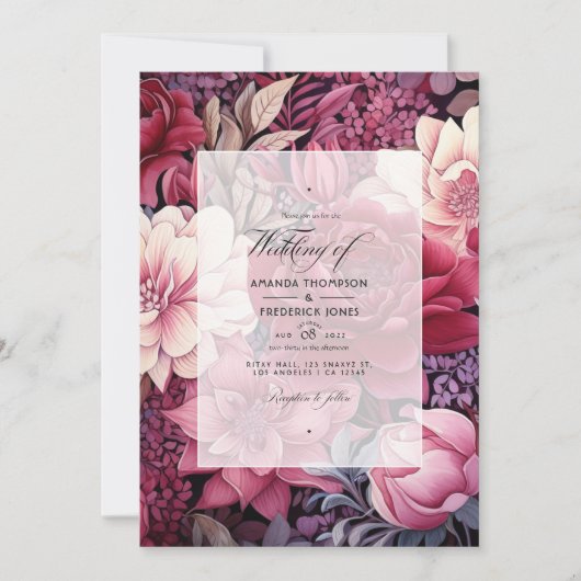 Invitation Mariage floral de Bourgogne et de Blush (Devant)