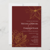 Invitation Mariage floral de Bourgogne et d'or (Devant)
