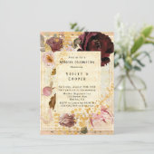 Invitation Mariage floral de Bourgogne et rose pâle (Debout devant)