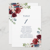 Invitation Mariage floral de Bourgogne Numéro de tableau 1 (Devant / Derrière)