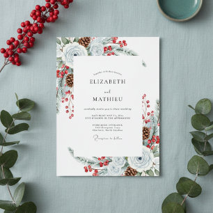 Invitation Mariage Floral de Brushstroke d'Hiver Blanc