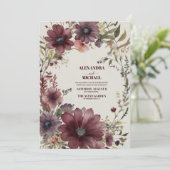 Invitation Mariage floral de Burgundy Boho Fall (Debout devant)