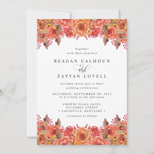 Invitation Mariage floral de Burgundy Terracotta Fall (Devant)