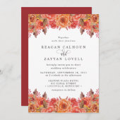 Invitation Mariage floral de Burgundy Terracotta Fall (Devant / Derrière)