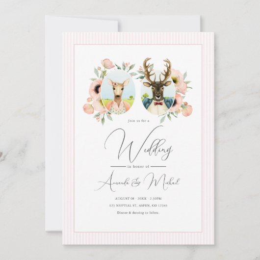 Invitation Mariage Floral de Cerfs Capriceux (Devant)