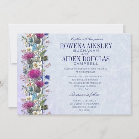 Invitation Mariage floral de chardon écossais (Devant)