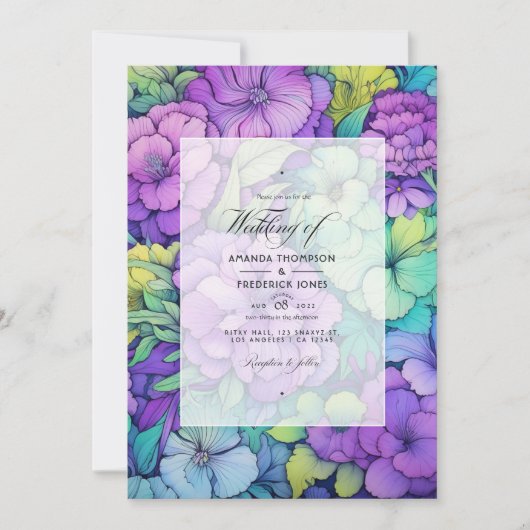 Invitation Mariage floral de chaux et de violet (Devant)