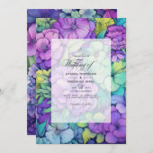 Invitation Mariage floral de chaux et de violet (Devant / Derrière)