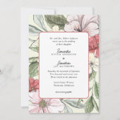 Invitation Mariage floral de chute rose et de neige (Devant)
