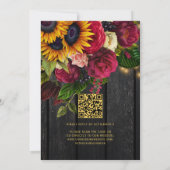 Invitation Mariage floral de code QR en bois de grange de cam (Dos)