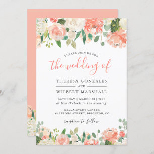 Invitation Mariage Floral de Corail et de Peach