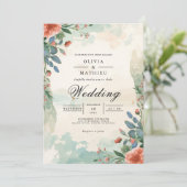 Invitation Mariage floral de corail Ethereal (Debout devant)