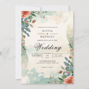 Invitation Mariage floral de corail Ethereal
