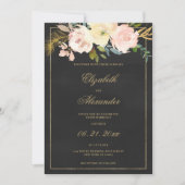 Invitation Mariage floral de corail rose au charbon noir (Devant)