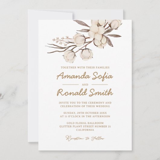 Invitation Mariage floral de coton rustique (Devant)