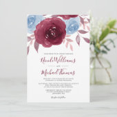 Invitation Mariage floral de couleur bleu d'eau de Bourgogne (Debout devant)