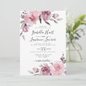 Invitation Mariage floral de couleur  bleu-dusty Rose (Debout devant)