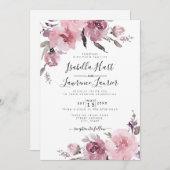 Invitation Mariage floral de couleur  bleu-dusty Rose (Devant / Derrière)