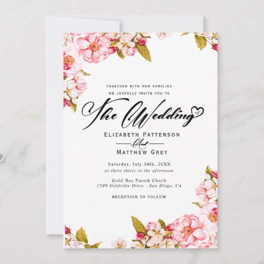 Invitation Mariage floral de couleur d'aquarelle botanique Sa (Devant)