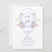 Invitation Mariage floral de crête bleue Dusty (Devant)