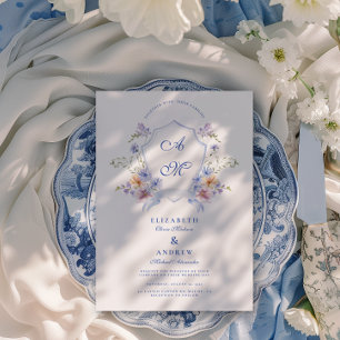 Invitation Mariage floral de crête bleue Dusty