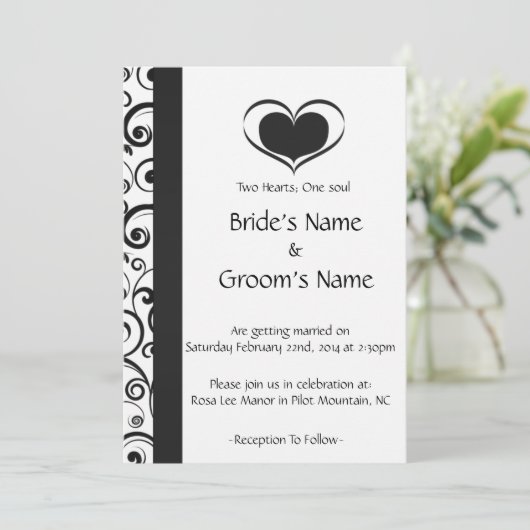 Invitation Mariage floral de deux coeurs (Debout devant)