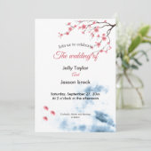 Invitation Mariage floral de fleurs de cerisier d'aquarelle (Debout devant)
