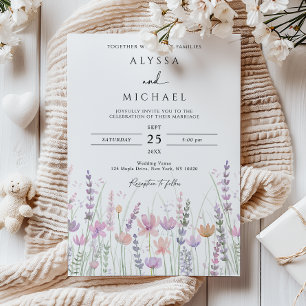 Invitation Mariage Floral de Fleurs Sauvages au Pastel Doux