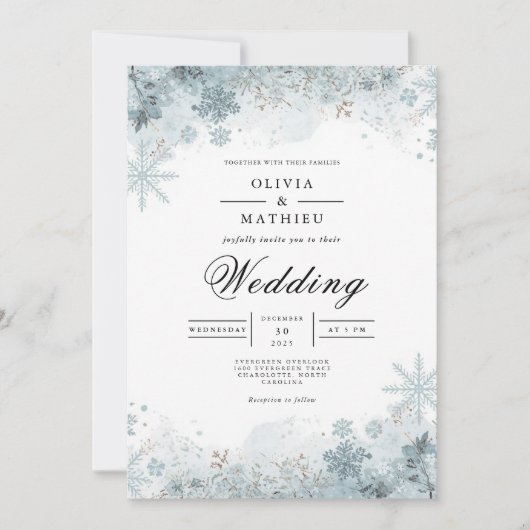 Invitation Mariage floral de flocon d'hiver (Devant)